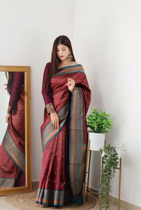 Raah Copper Zari Designer Fancy Silk Saree Collection
